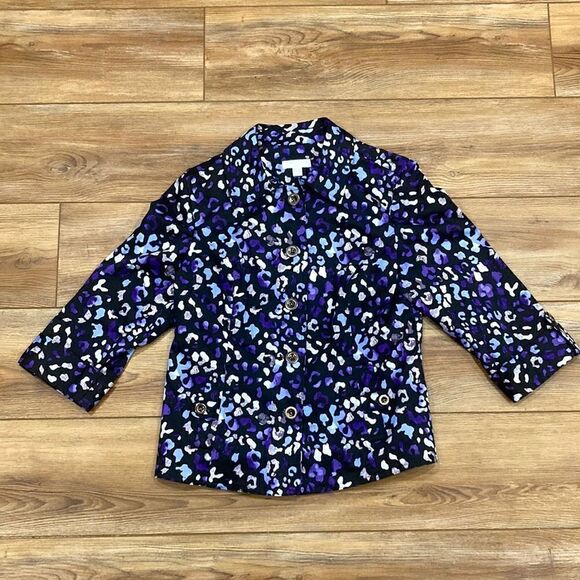 Charter Club Petite Women’s Purple Animal Print Lightweight Jacket Size PS - Picture 2 of 8